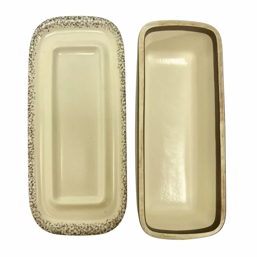 Vintage‎ Pfaltzgraff Butter Dish w/Lid Stoneware Speckled Beige Minimalistic